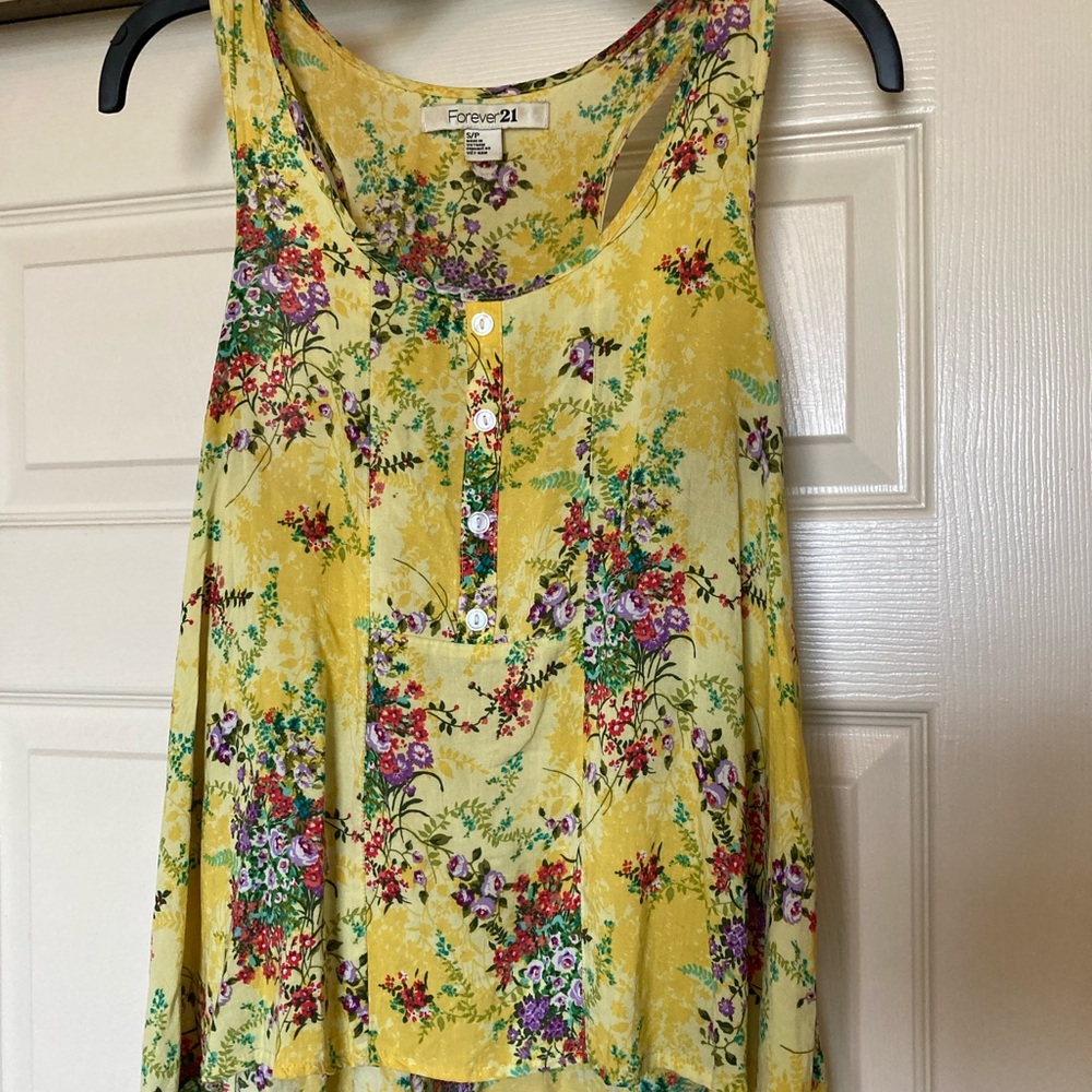 Forever 21 Yellow Floral Tank Top